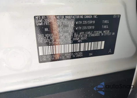 2019 Toyota Rav4 Limited z USA, uszkodzony, nr VIN 2T3Y1RFV5KC011163